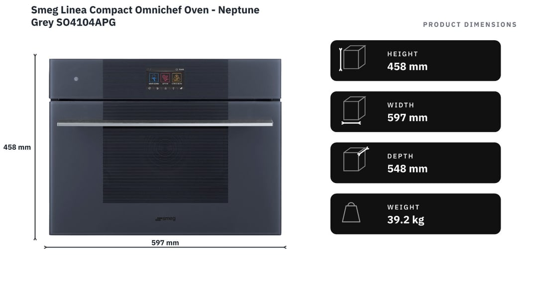 Smeg Linea Compact Omnichef Oven - Neptune Grey SO4104APG — product dimensions