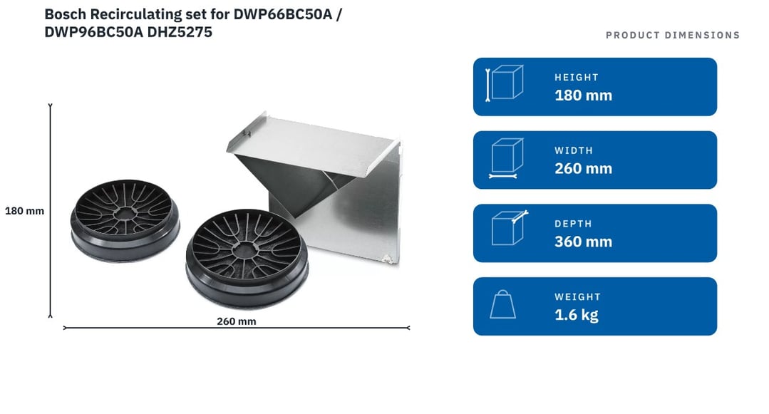 Bosch Recirculating set for DWP66BC50A / DWP96BC50A DHZ5275 — product dimensions