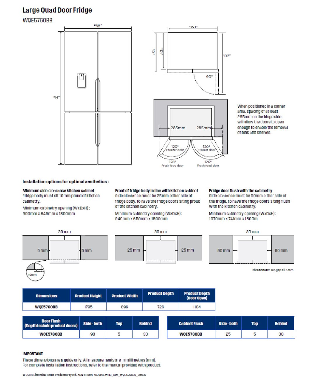 Westinghouse 564L Quad Door Fridge, Matte Charcoal Black with a Non-Plumbed Water Dispenser WQE5760BB