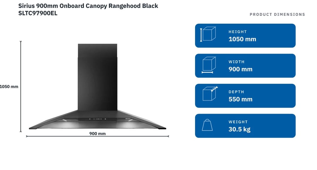 Sirius 900mm Onboard Canopy Rangehood Black SLTC97900EL