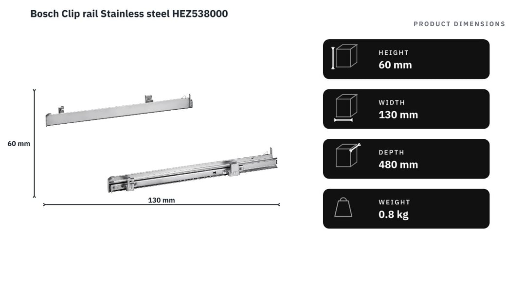 Bosch Clip rail Stainless steel HEZ538000 — product dimensions