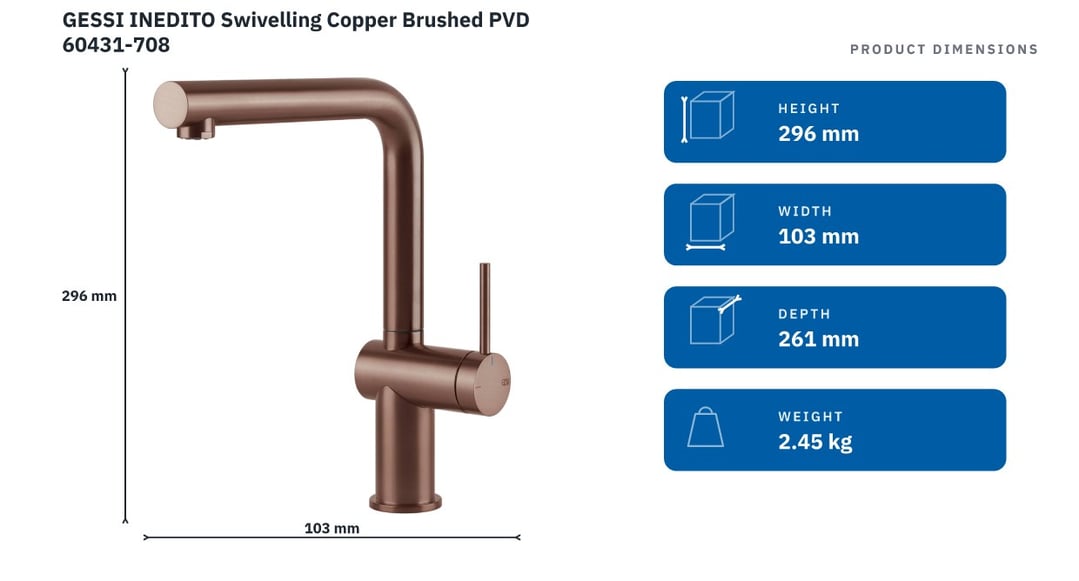 GESSI INEDITO Swivelling Copper Brushed PVD 60431-708 — product dimensions