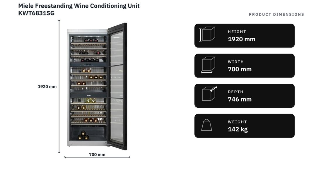 Miele Freestanding Wine Conditioning Unit KWT6831SG — product dimensions