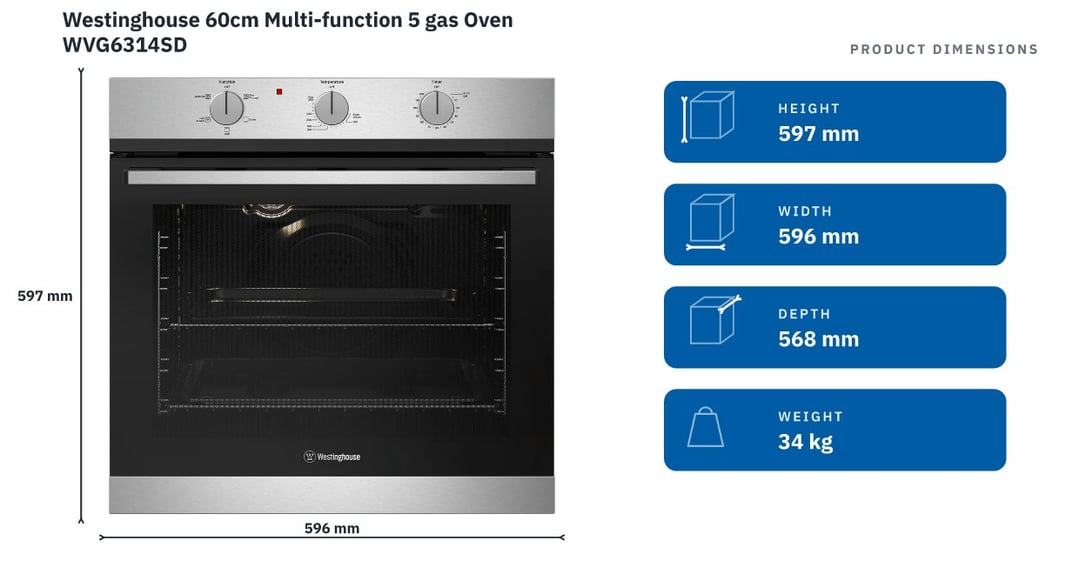 Westinghouse 60cm Multi-function 5 gas Oven WVG6314SD
