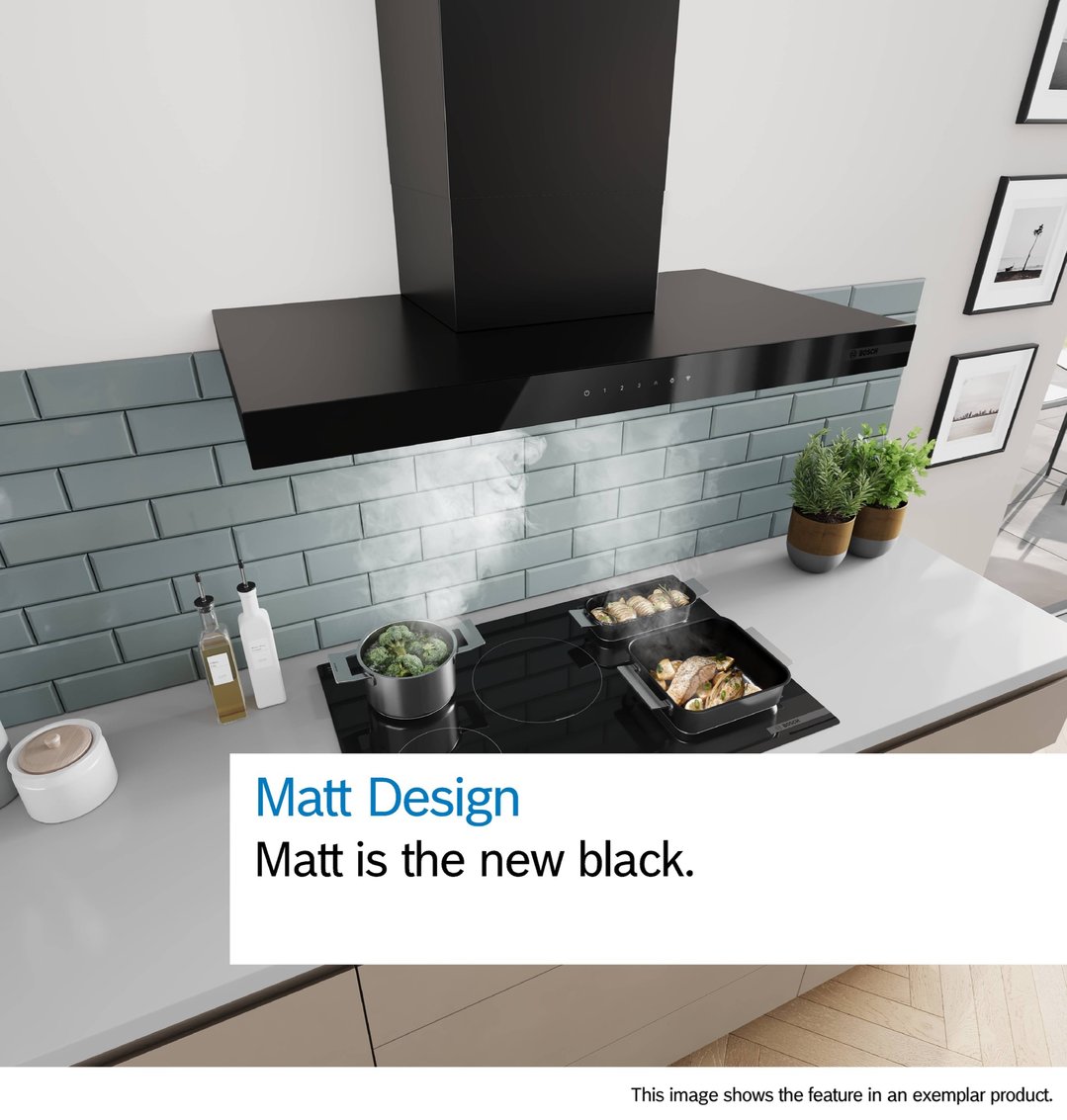 Bosch Series 4, 90cm Wall-Mounted Canopy Rangehood, Matte Black DWB95CC60A