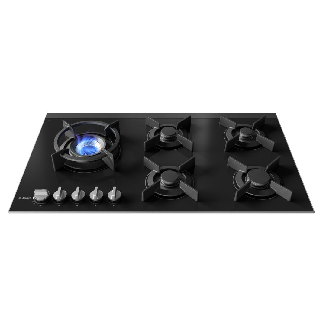 Asko 90cm Hob Gas 5 Burner Volcano Cooktop Black Glass HG8953BGD1