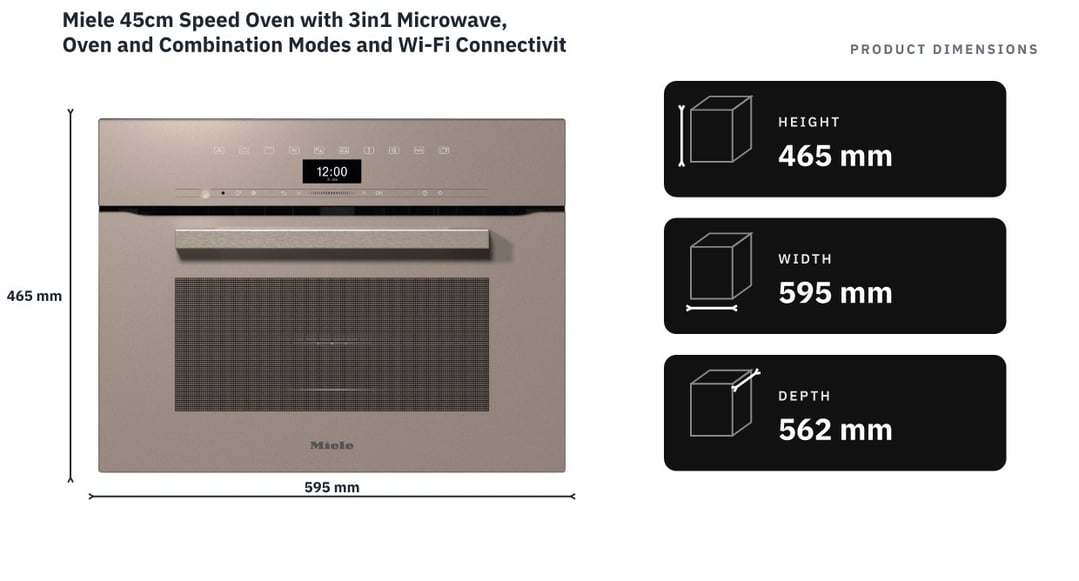 Miele 45cm Speed Oven with 3in1 Microwave, Oven and Combination Modes and Wi-Fi Connectivity Pearl Beige H7440BMPEBE — product dimensions