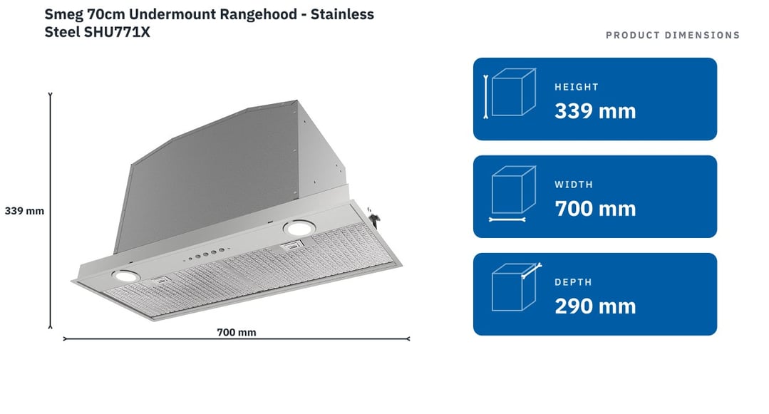 Smeg 70cm Undermount Rangehood - Stainless Steel SHU771X