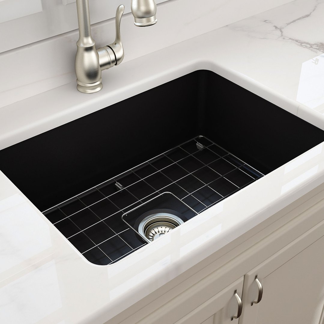 Turner Hastings Cuisine 68x48 Inset / Undermount Fireclay Sink Matte Black with Overflow CU68FS-MB-OF