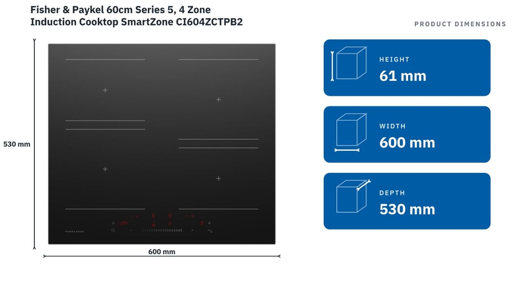 Fisher & Paykel 60cm Series 5, 4 Zone Induction Cooktop SmartZone CI604ZCTPB2