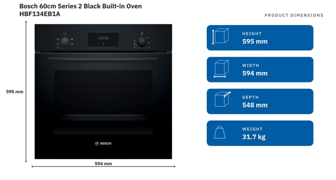Bosch 60cm Series 2 Black Built-in Oven HBF134EB1A