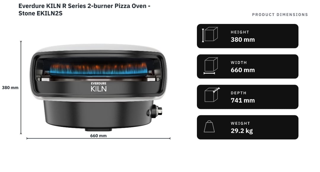 Everdure KILN R Series 2-burner Pizza Oven - Stone EKILN2S — product dimensions