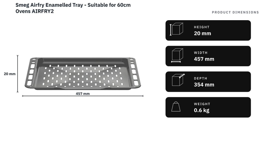 Smeg Airfry Enamelled Tray - Suitable for 60cm Ovens AIRFRY2 — product dimensions