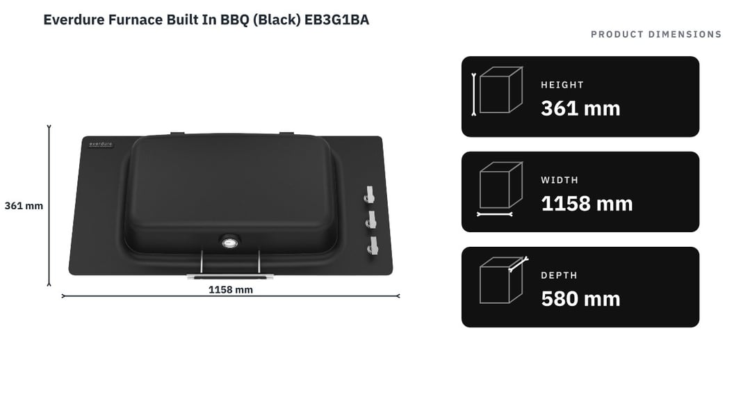 Everdure Furnace Built In BBQ (Black) EB3G1BA — product dimensions