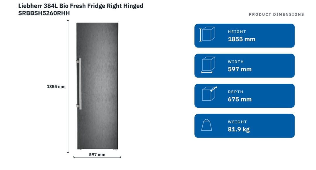 Liebherr 384L Bio Fresh Fridge Right Hinged SRBBSH5260RHH