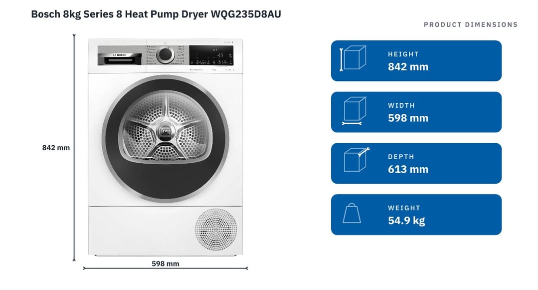 Bosch 8kg Series 8 Heat Pump Dryer WQG235D8AU