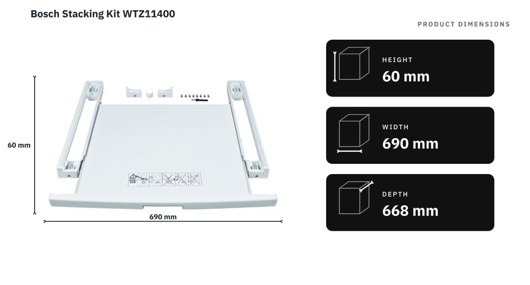 Bosch Stacking Kit WTZ11400 — product dimensions
