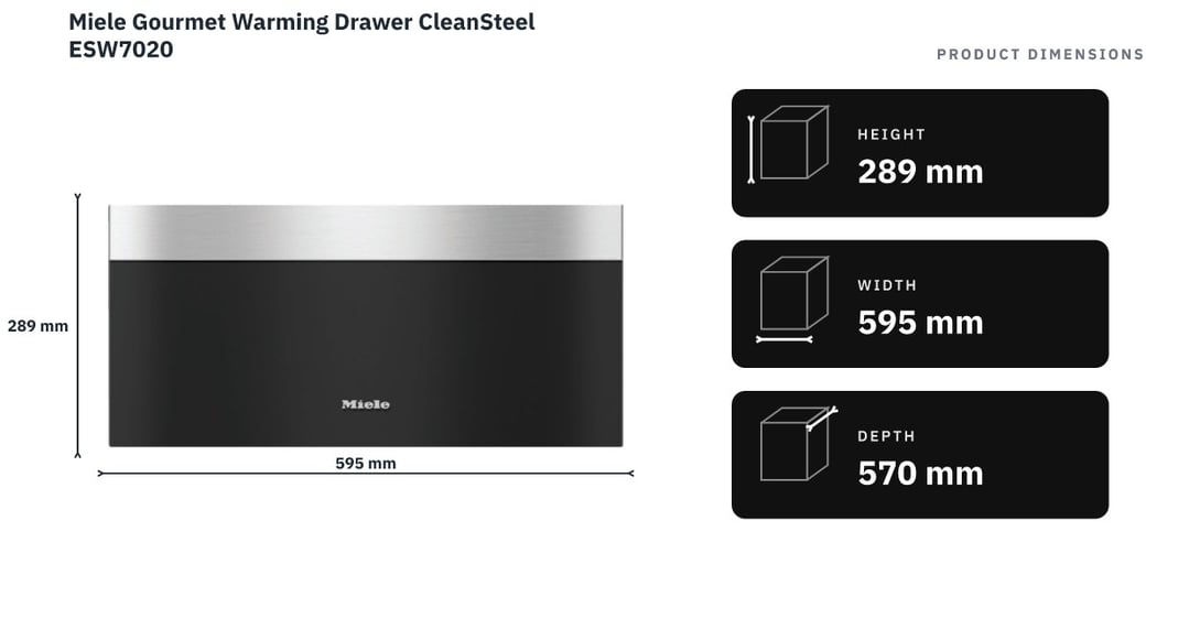 Miele Gourmet Warming Drawer CleanSteel ESW7020 — product dimensions