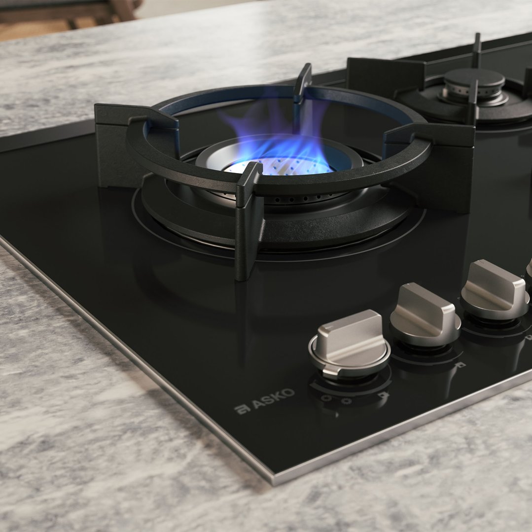 Asko 90cm Hob Gas 5 Burner Volcano Cooktop Black Glass HG8953BGD1