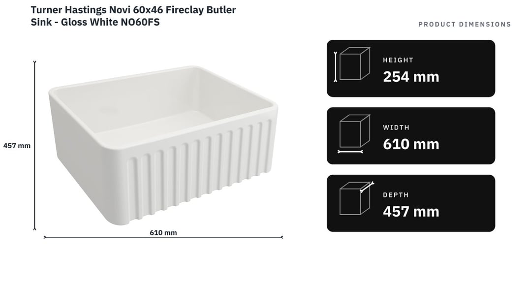 Turner Hastings Novi 60x46 Fireclay Butler Sink - Gloss White NO60FS — product dimensions