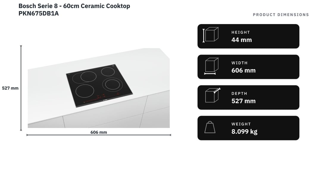 Bosch Serie 8 - 60cm Ceramic Cooktop PKN675DB1A — product dimensions