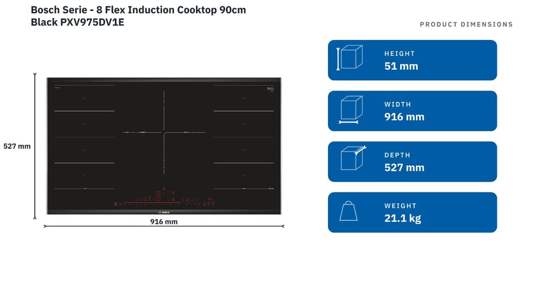 Bosch Serie - 8 Flex Induction Cooktop 90cm Black PXV975DV1E — product dimensions