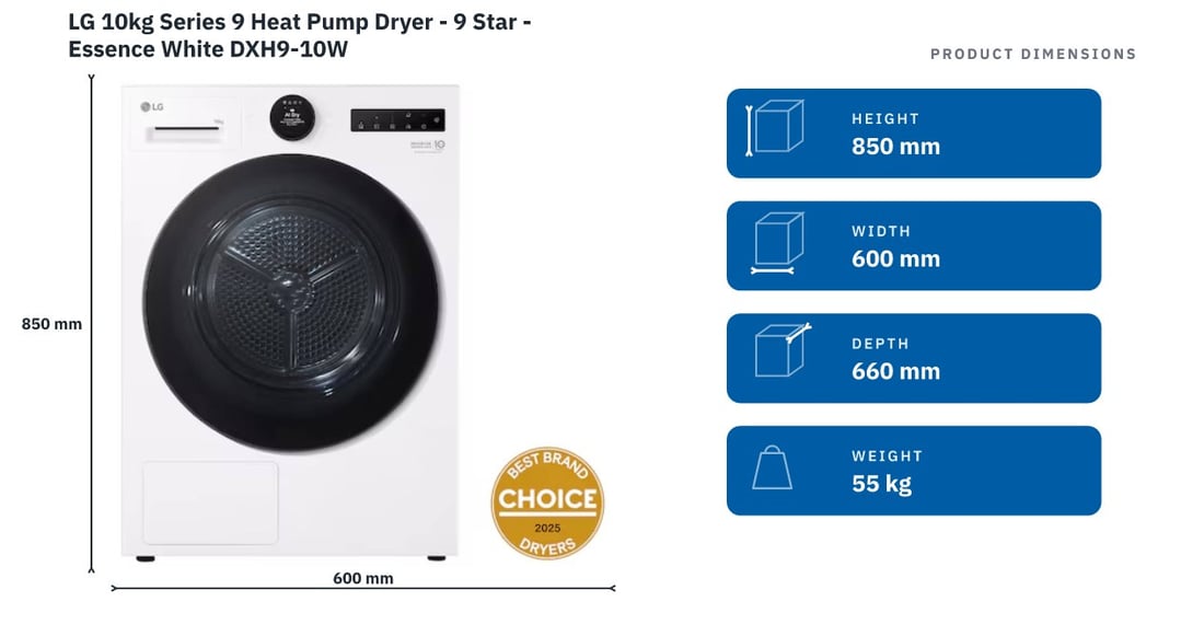LG 10kg Series 9 Heat Pump Dryer - 9 Star - Essence White DXH9-10W