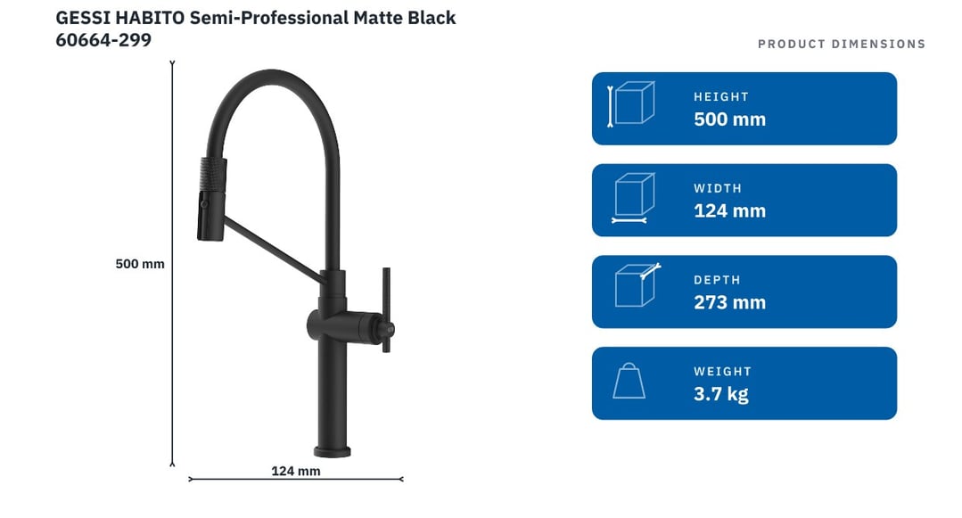 GESSI HABITO Semi-Professional Matte Black 60664-299 — product dimensions