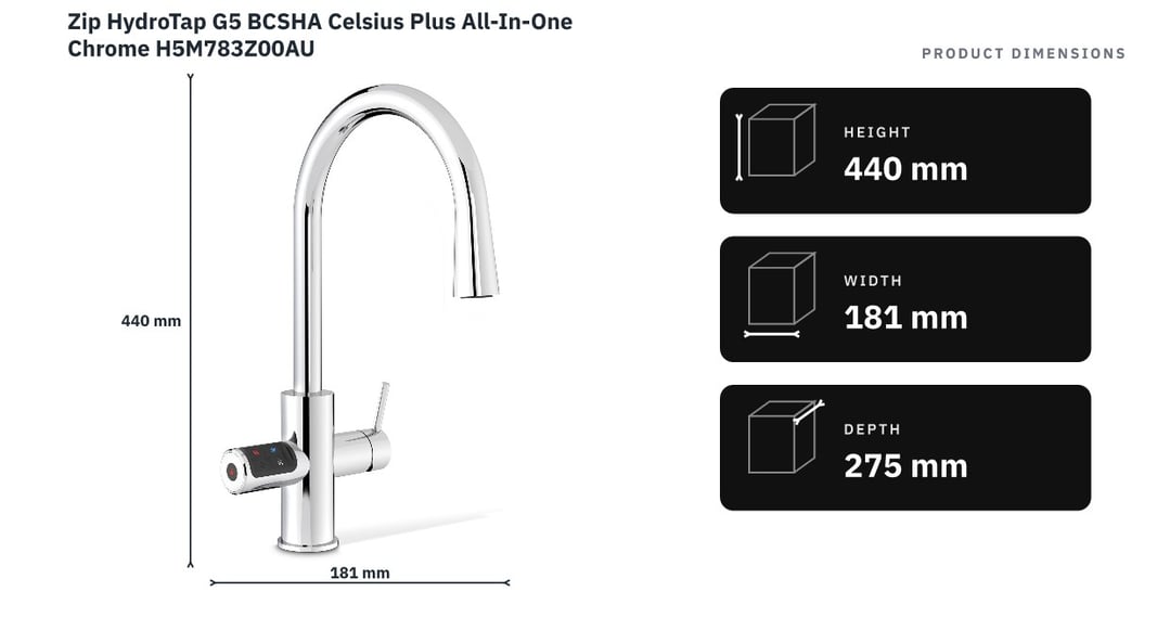 Zip HydroTap G5 BCSHA Celsius Plus All-In-One Chrome H5M783Z00AU — product dimensions