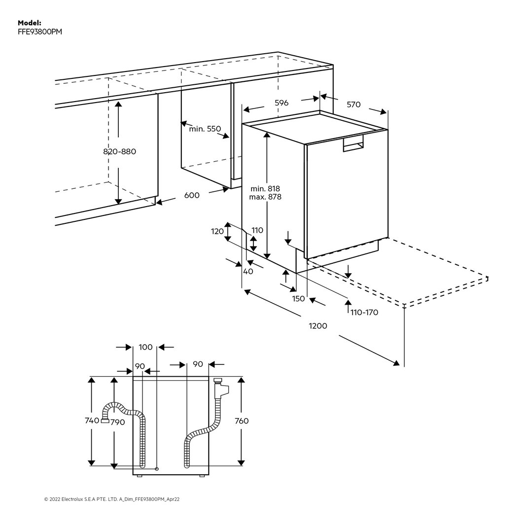 AEG 60cm Built-under ComfortLift Dishwasher FFE93800PM
