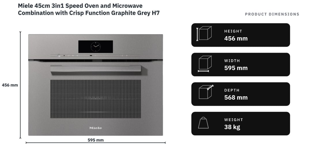 Miele 45cm 3in1 Speed Oven and Microwave Combination with Crisp Function Graphite Grey H7840BMGRGR — product dimensions