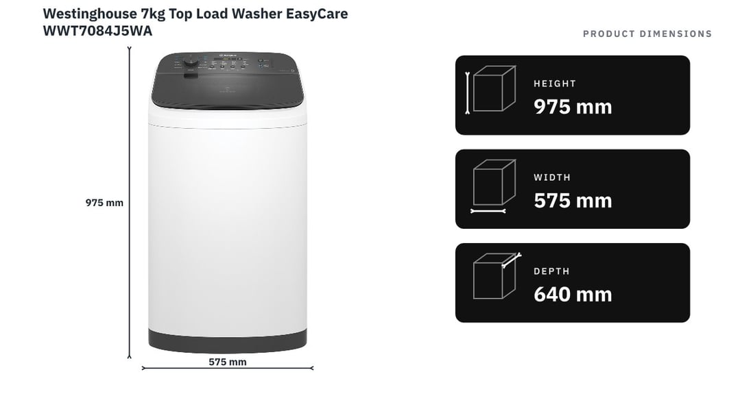 Westinghouse 7kg Top Load Washer EasyCare WWT7084J5WA — product dimensions