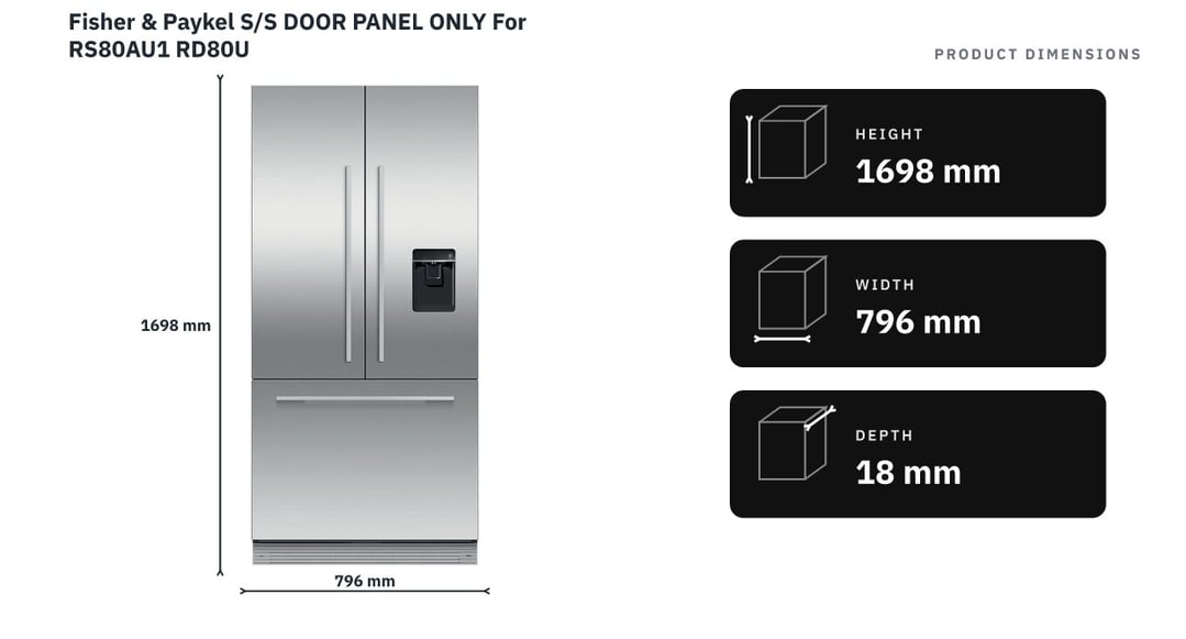 Fisher & Paykel S/S DOOR PANEL ONLY For RS80AU1 RD80U — product dimensions