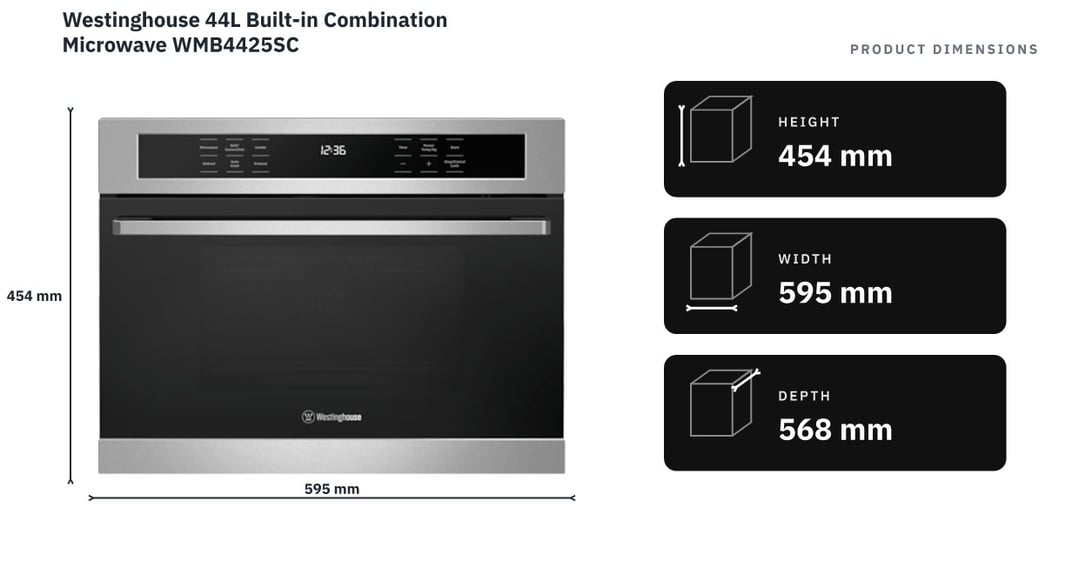 Westinghouse 44L Built-in Combination Microwave WMB4425SC — product dimensions