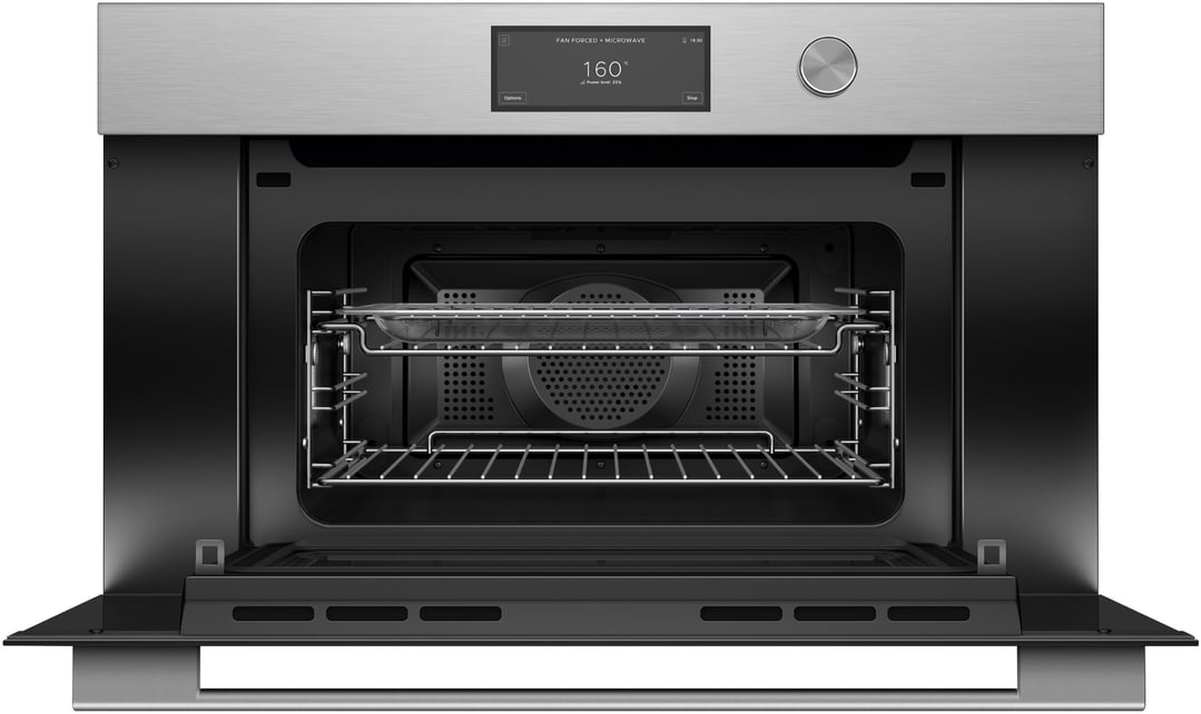 Fisher & Paykel 76cm Series 9, Contemporary Compact Combi-Microwave Oven, Brushed Silver Glass OM76NCUDX3