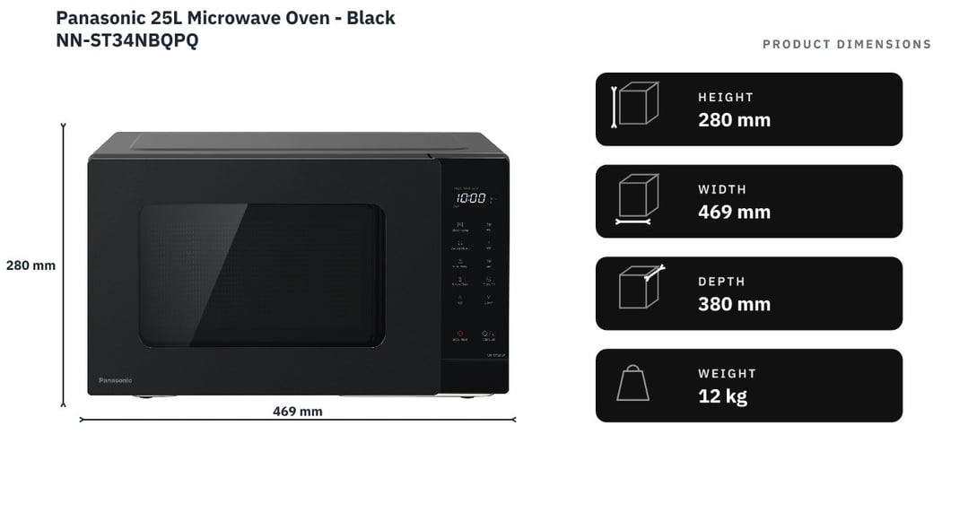 Panasonic 25L Microwave Oven - Black NN-ST34NBQPQ — product dimensions