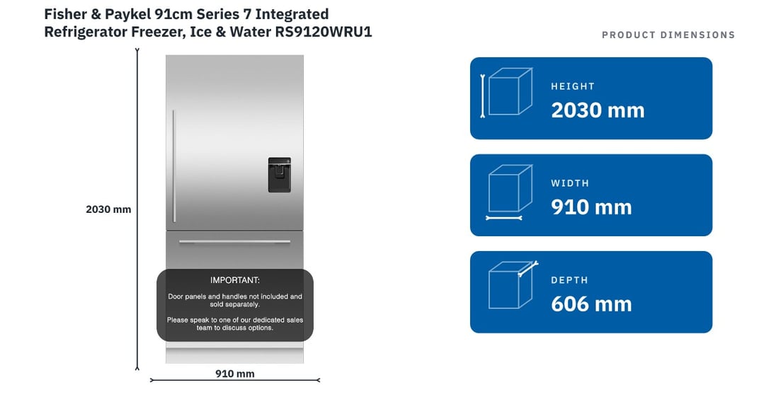 Fisher & Paykel 91cm Series 7 Integrated Refrigerator Freezer, Ice & Water RS9120WRU1