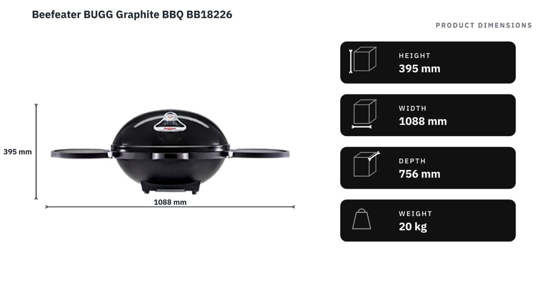 Beefeater BUGG Graphite BBQ BB18226 — product dimensions
