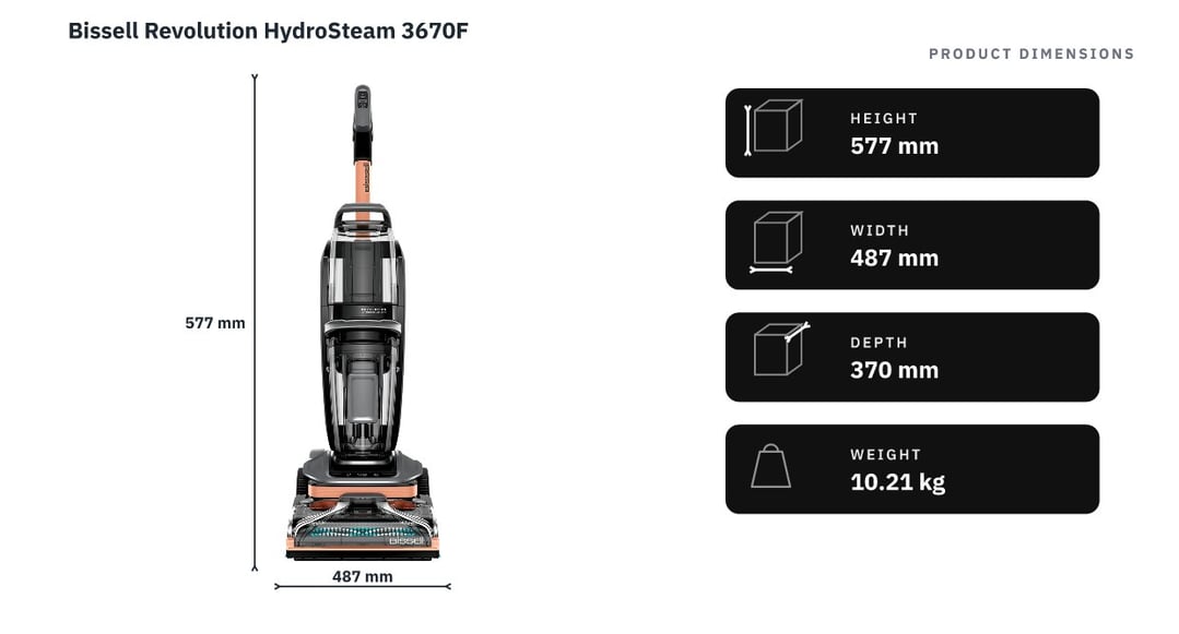 Bissell Revolution HydroSteam 3670F — product dimensions