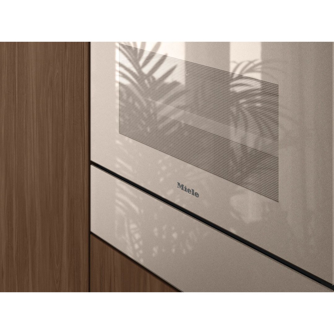 Close up of a Miele warming drawer in a kitchen setting