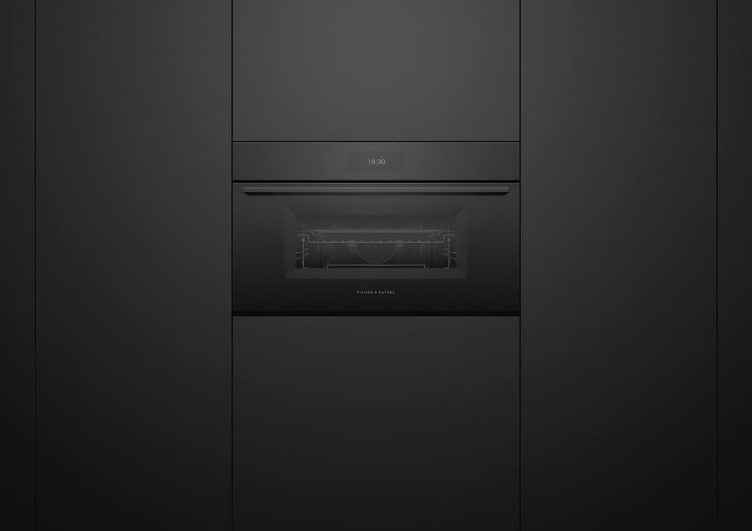 Fisher & Paykel 76cm Series 9, Minimal Compact Combi-Microwave Oven, Black Glass OM76NMUB3