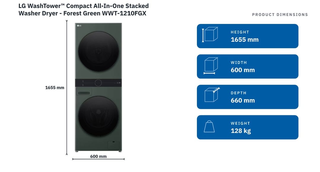 LG WashTower™ Compact All-In-One Stacked Washer Dryer - Forest Green WWT-1210FGX