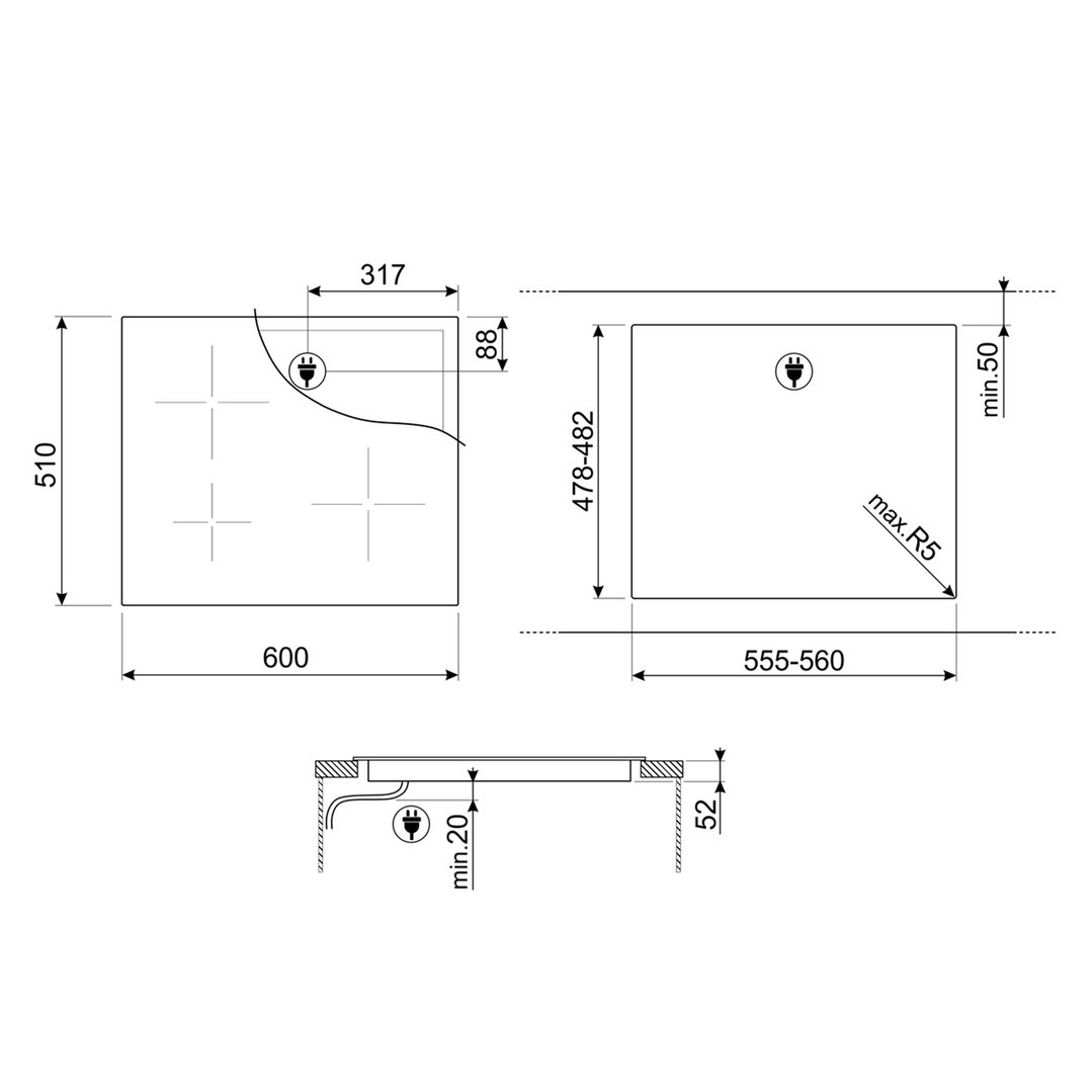 Smeg Classic 60cm 4 Zone Induction Cooktop - Black. SI2641DAU
