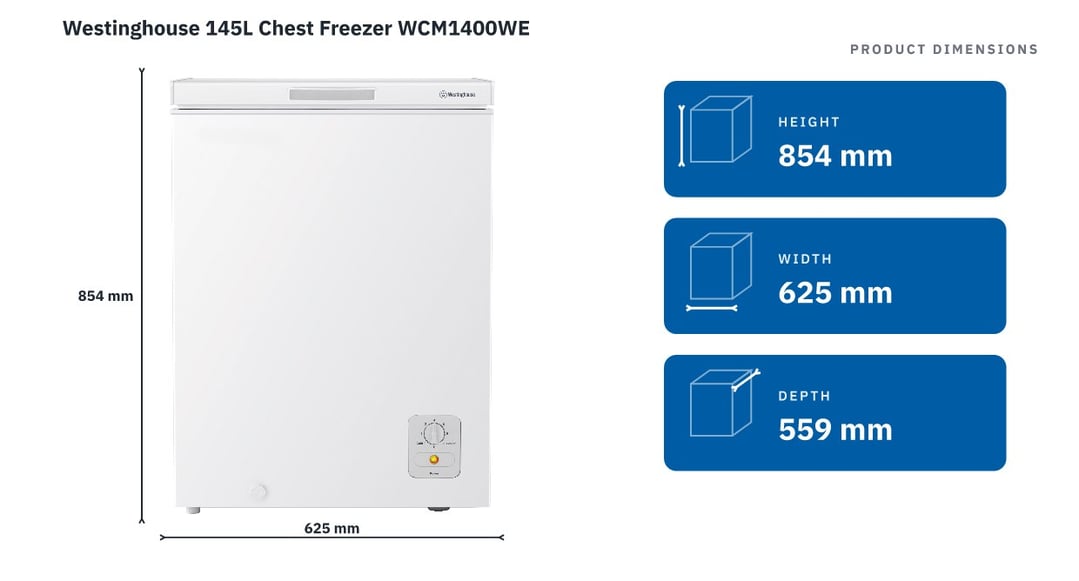 Westinghouse 145L Chest Freezer WCM1400WE — product dimensions