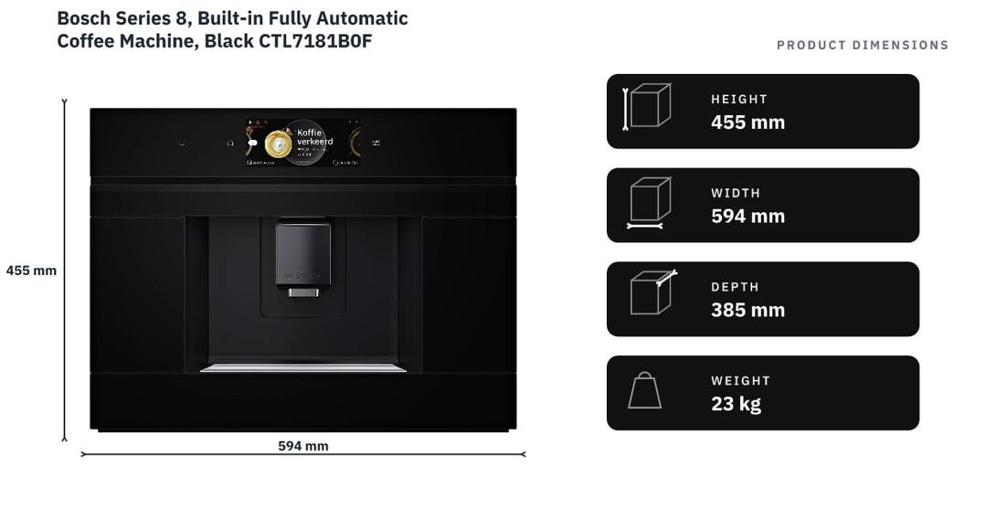 Bosch Series 8, Built-in Fully Automatic Coffee Machine, Black CTL7181B0F — product dimensions