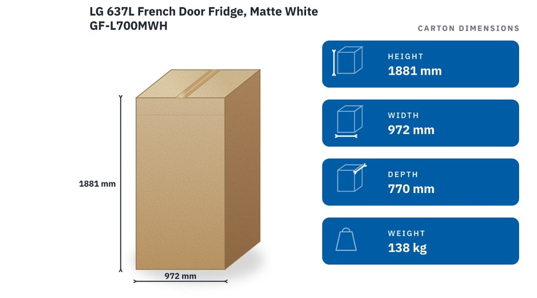 LG 637L French Door Fridge, Matte White GF-L700MWH