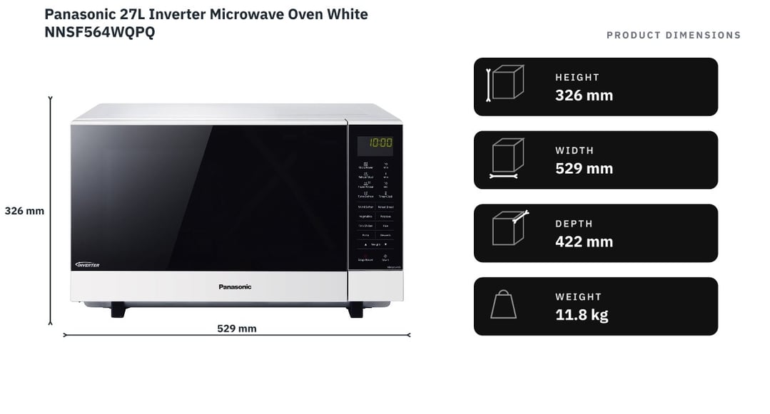 Panasonic 27L Inverter Microwave Oven White NNSF564WQPQ — product dimensions
