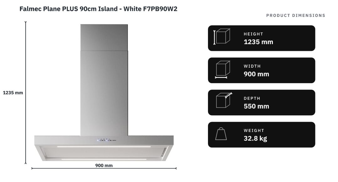 Falmec Plane PLUS 90cm Island - White F7PB90W2 — product dimensions