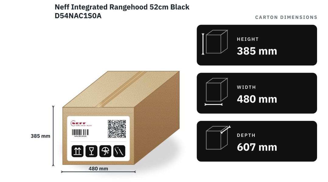 Neff Integrated Rangehood 52cm Black D54NAC1S0A — packaged dimensions