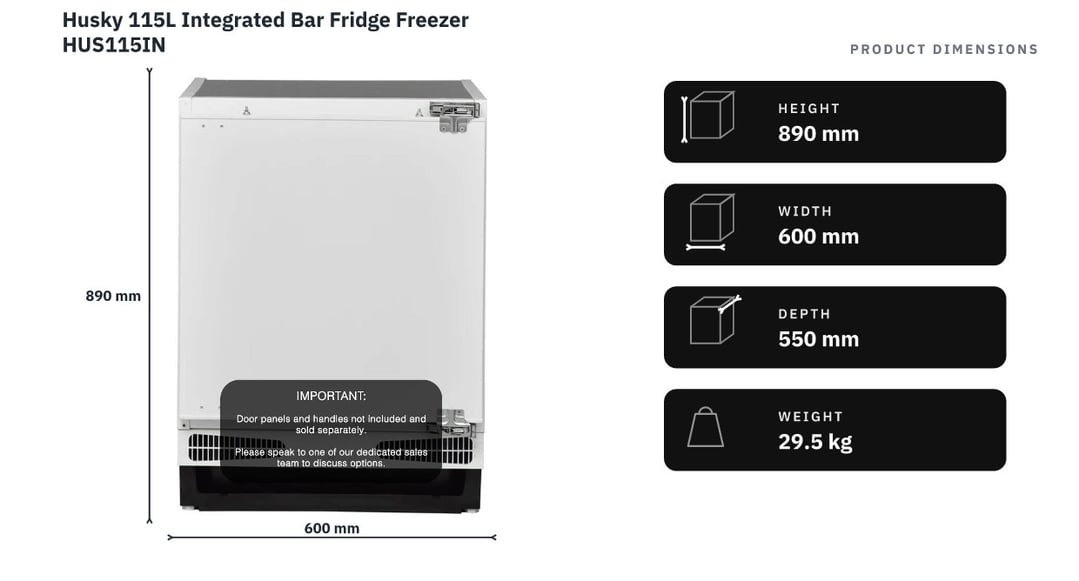 Husky 115L Integrated Bar Fridge Freezer HUS115IN — product dimensions